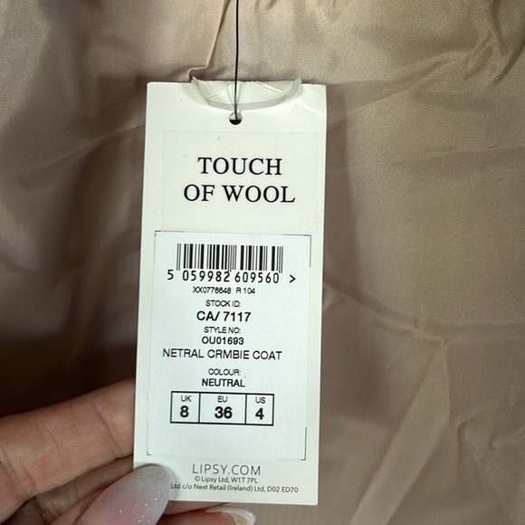 Lipsy London fall coat, cream colour size US 4 - Picture 8 of 8